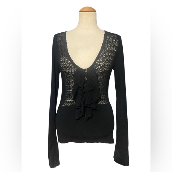 Free People Sweaters - Free People Ruffle Front Sweater Black Small